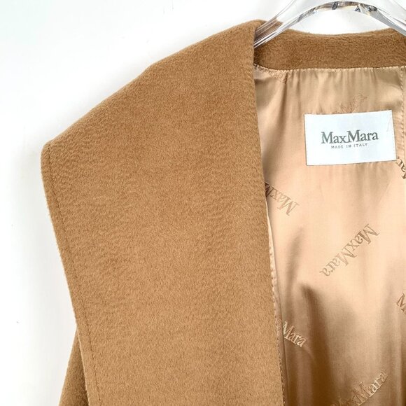 Max Mara Womens Tan Wool Belted Coat With Hood - Picture 3 of 7
